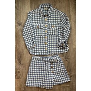 LC Waikiki Girls Plaid Tweed 2 Piece Set Shirt and Skort Blue White Size‎ 8-9Y